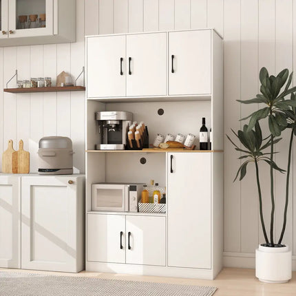 71’’ Tall Kitchen Pantry Cabinet with Charging Station Wooden Buffet Cupboard Sideboard-White - White - Sideboards