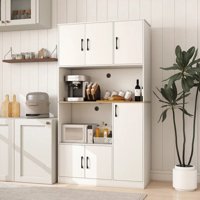 71’’ Tall Kitchen Pantry Cabinet with Charging Station Wooden Buffet Cupboard Sideboard-White - White - Sideboards