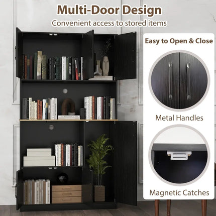 71’’ Tall Kitchen Pantry Cabinet with Charging Station Wooden Buffet Cupboard Sideboard-Black - Black - Sideboards