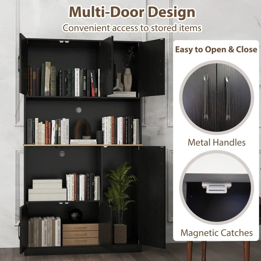 71’’ Tall Kitchen Pantry Cabinet with Charging Station Wooden Buffet Cupboard Sideboard-Black - Black - Sideboards