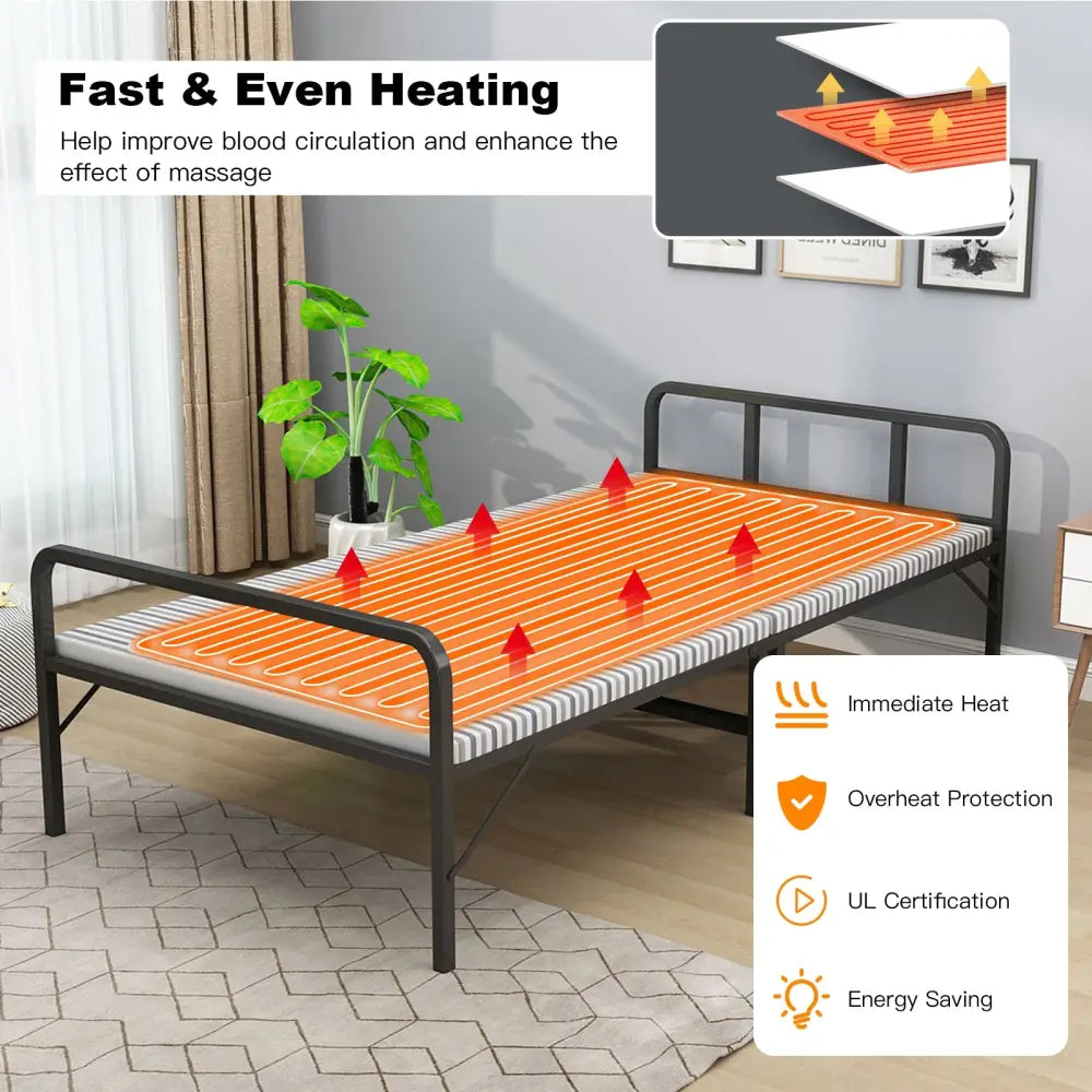 71 x 31 Inch Massage Bed Warmer Heating Pad with 5 Heat Settings - White - Mattresses