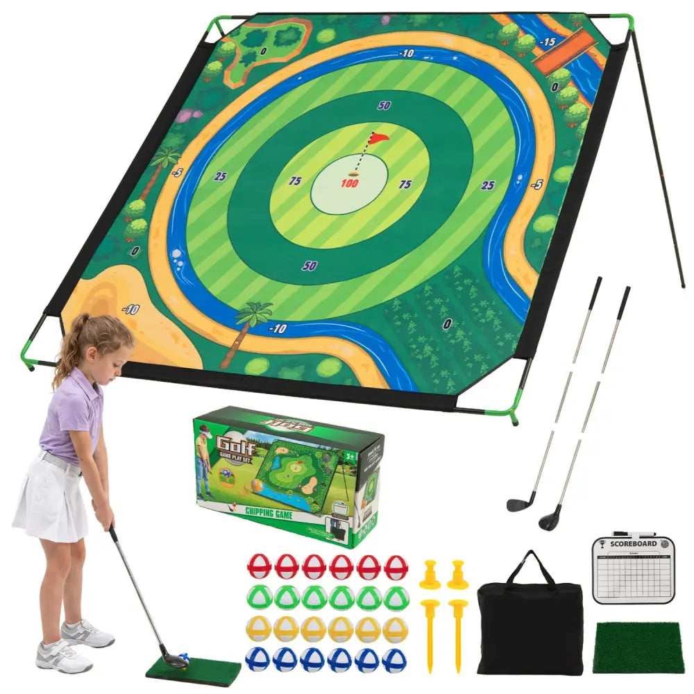 71 x 71 Inches Golf Chipping Game Set with 2 Adjustable Clubs - Sport Equipments