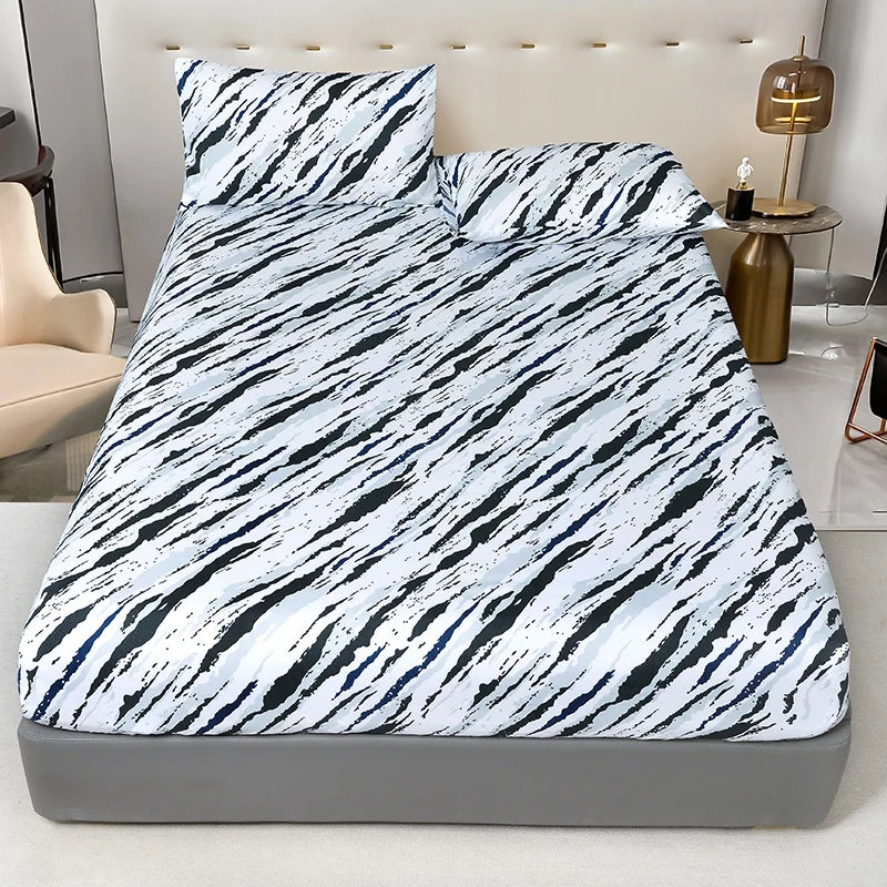 Blue Floral Fitted Bed Sheet with Elastic – Twin/Queen/King Mattress Cover