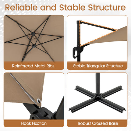 9 FT Cantilever Patio Umbrella with Vented Top and Sun-Protective Canopy-Brown
