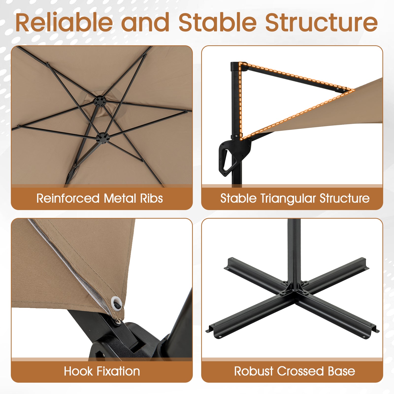 9 FT Cantilever Patio Umbrella with Vented Top and Sun-Protective Canopy-Brown