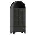71.5 Inch Arched Cabinet 5-Tier with Tempered Glass Doors and Wine Rack-Black