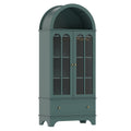 71.5 Inch Arched Cabinet 5-Tier with Tempered Glass Doors and Wine Rack-Green