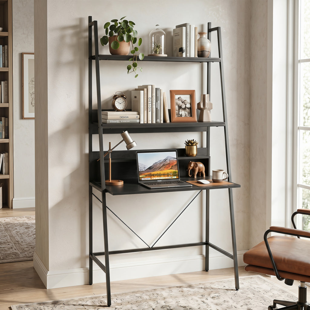 71€ High Freestanding Laptop Desk with Open Shelves for Living Room Bedroom Study-Black