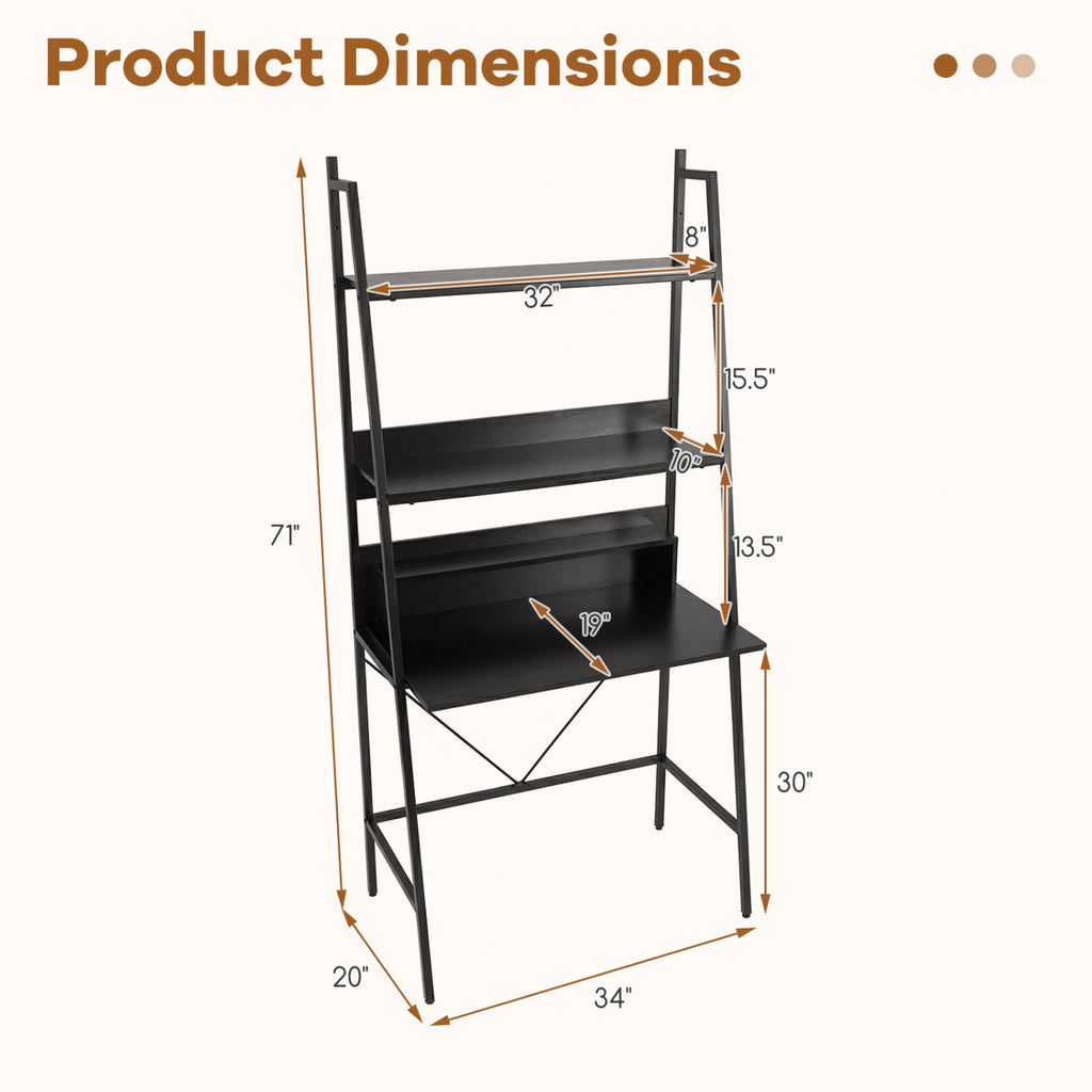 71€ High Freestanding Laptop Desk with Open Shelves for Living Room Bedroom Study-Black