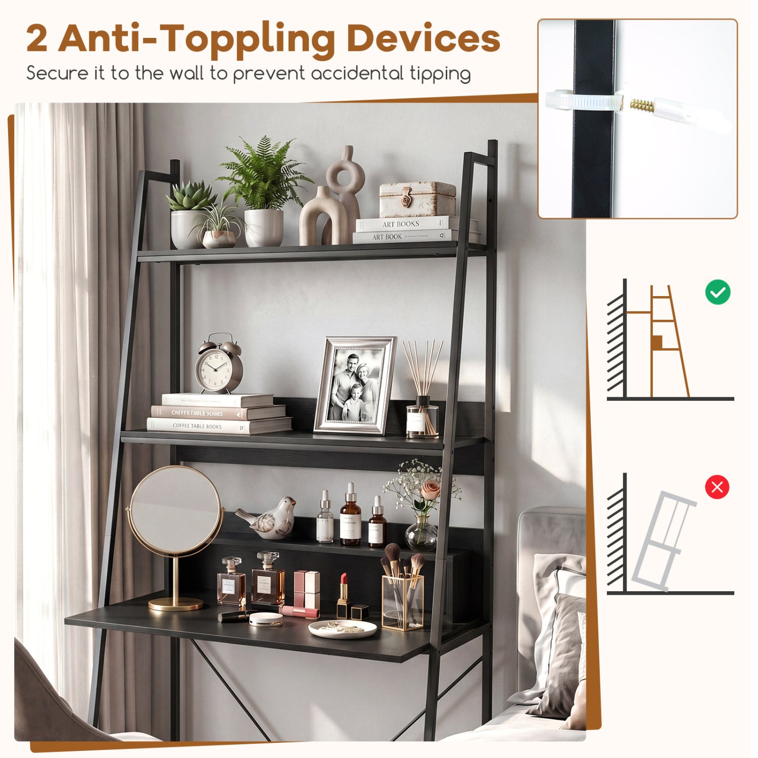 71€ High Freestanding Laptop Desk with Open Shelves for Living Room Bedroom Study-Black