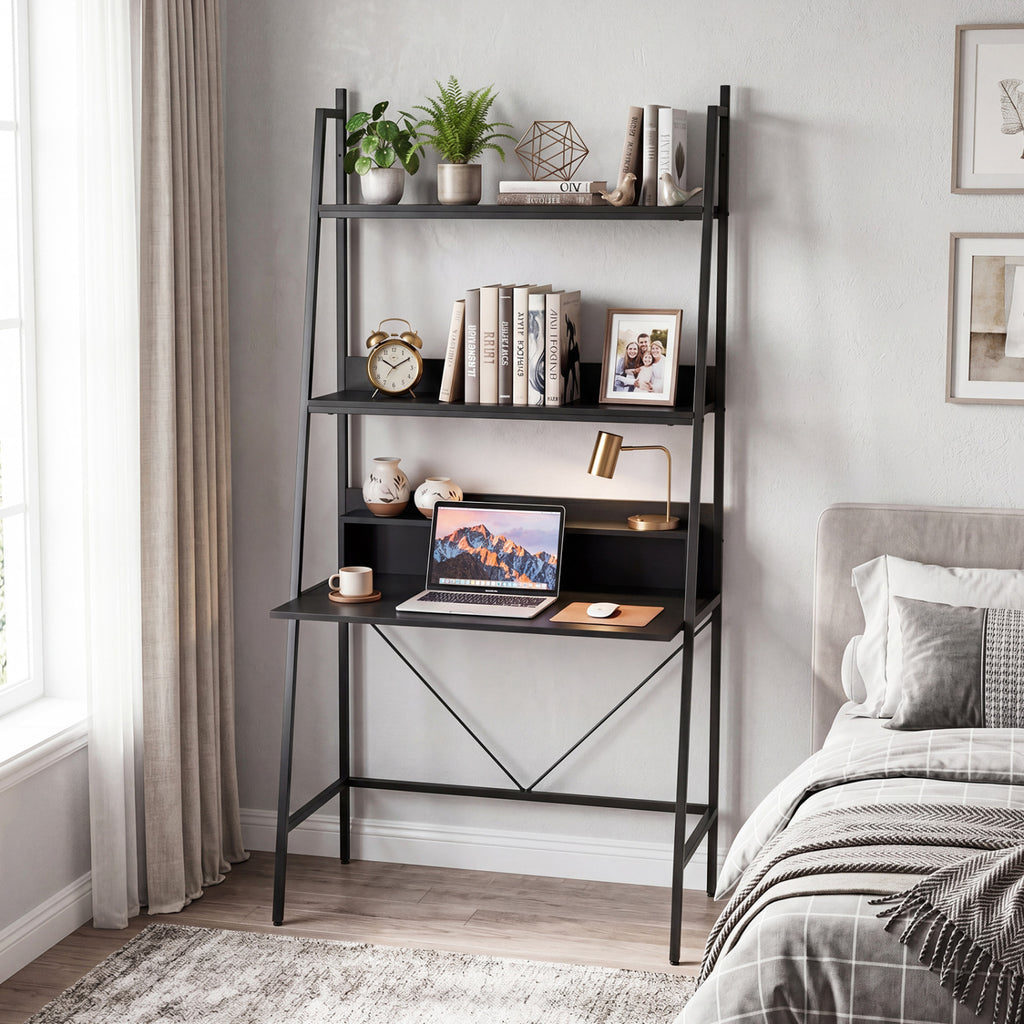 71€ High Freestanding Laptop Desk with Open Shelves for Living Room Bedroom Study-Black