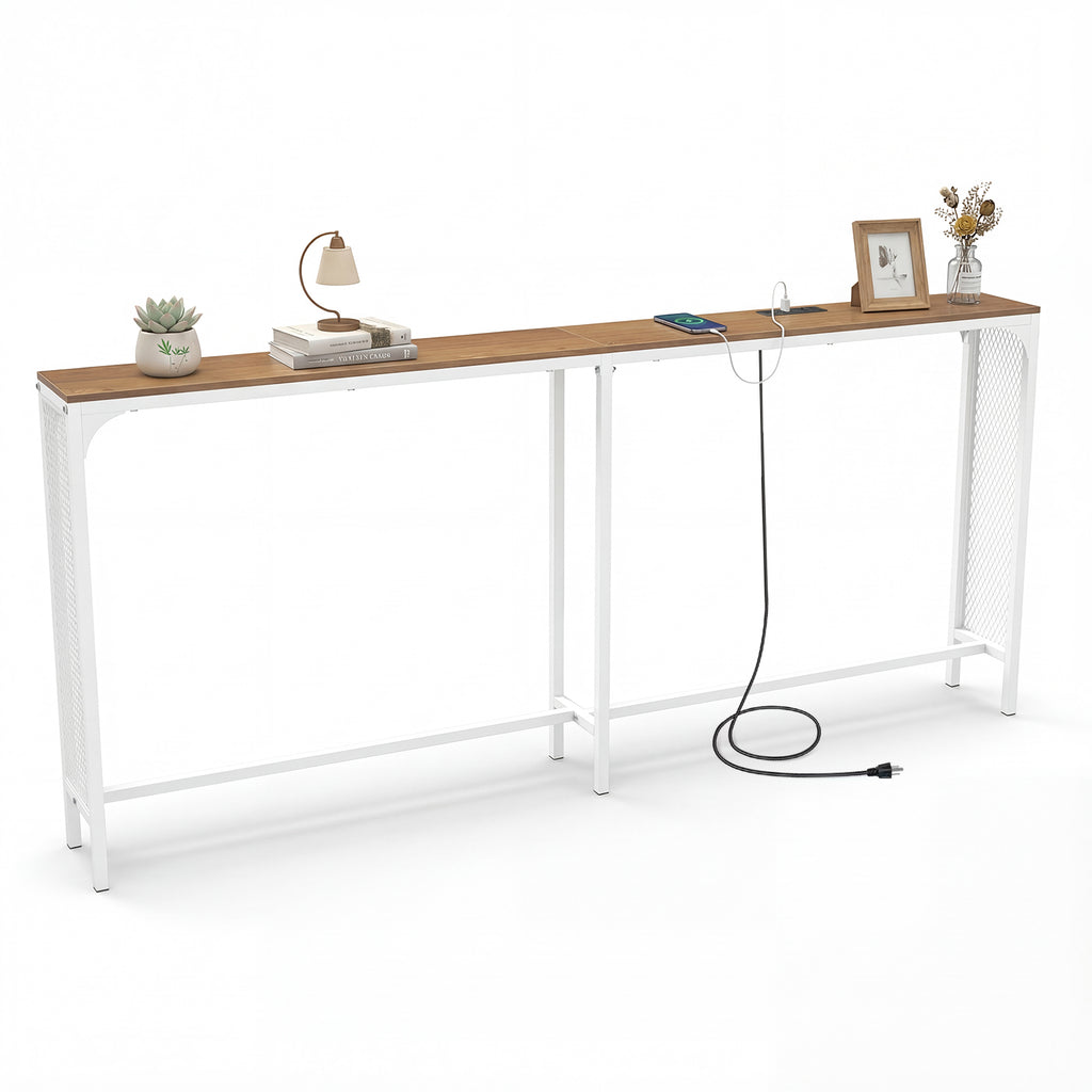 Console étroite de 71 pouces avec prise de courant pour petit espace - Naturel