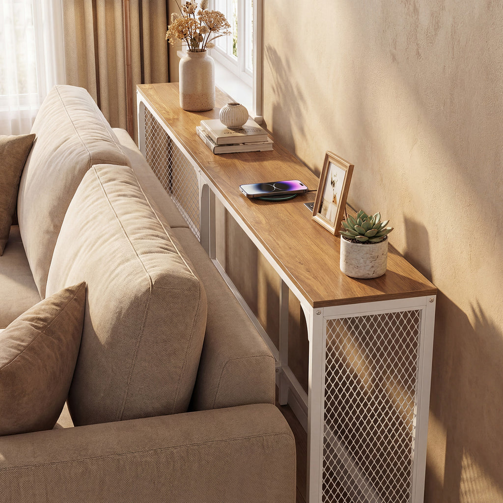 Console étroite de 71 pouces avec prise de courant pour petit espace - Naturel