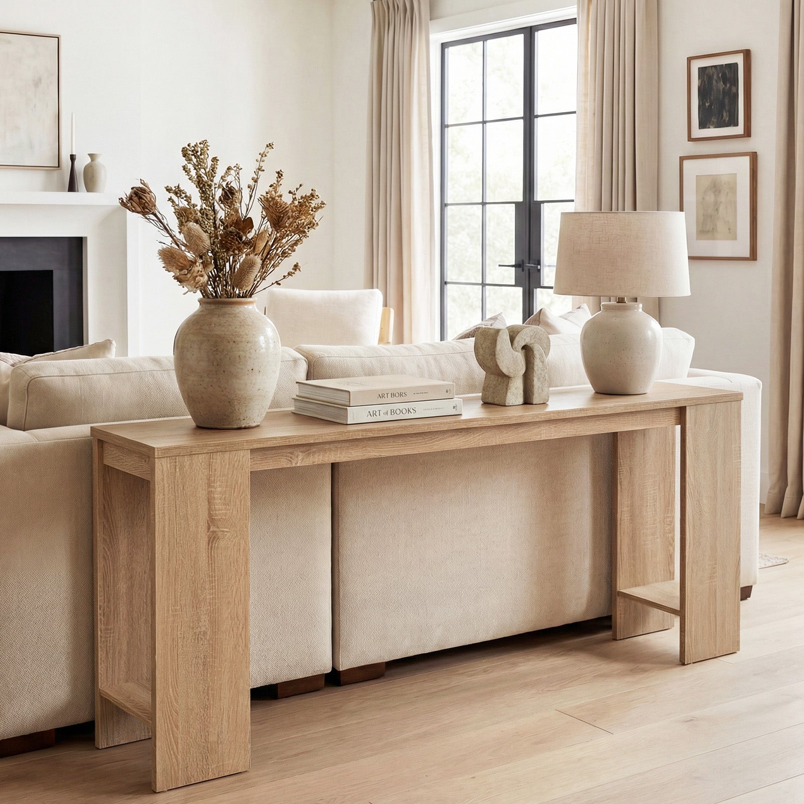 71 Inches Long Console Table with Storage for Hallway-Natural