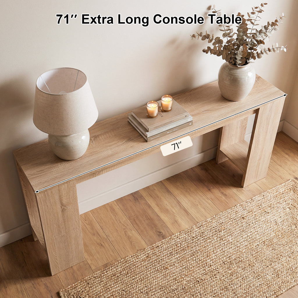 71 Inches Long Console Table with Storage for Hallway-Natural