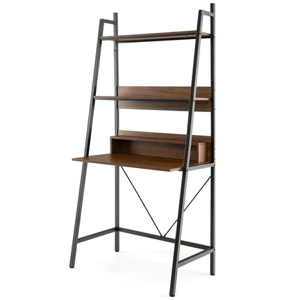 71â€ High Freestanding Laptop Desk with Open Shelves for Living Room Bedroom Study-Brown - Brown - Laptop Tables &