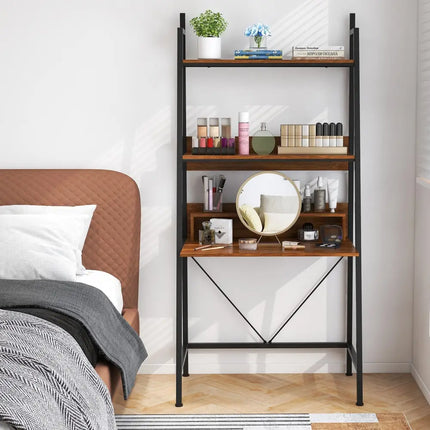 71â€ High Freestanding Laptop Desk with Open Shelves for Living Room Bedroom Study-Brown - Brown - Laptop Tables &