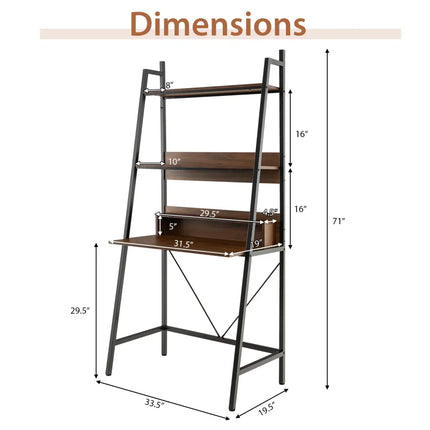 71â€ High Freestanding Laptop Desk with Open Shelves for Living Room Bedroom Study-Brown - Brown - Laptop Tables &