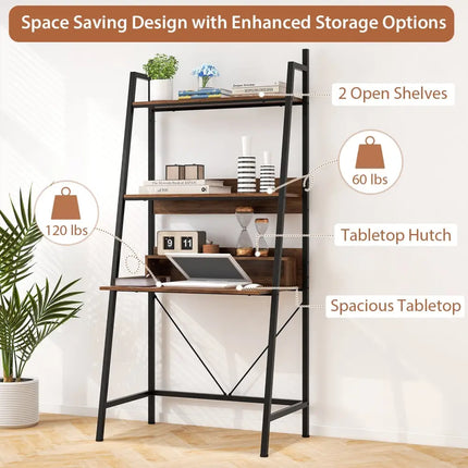 71â€ High Freestanding Laptop Desk with Open Shelves for Living Room Bedroom Study-Brown - Brown - Laptop Tables &