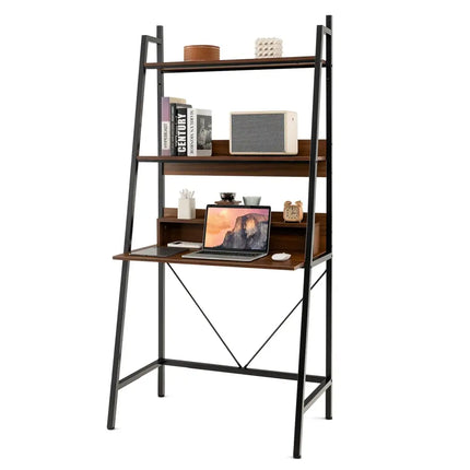 71â€ High Freestanding Laptop Desk with Open Shelves for Living Room Bedroom Study-Brown - Brown - Laptop Tables &