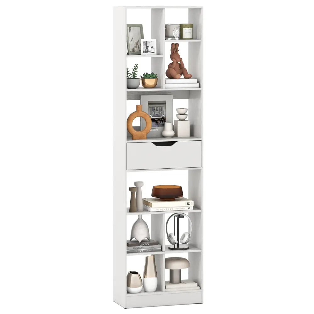 71inch Tall Freestanding Bookcase with Drawer 10-Cube Storage Organizer-White - White - Bookcases