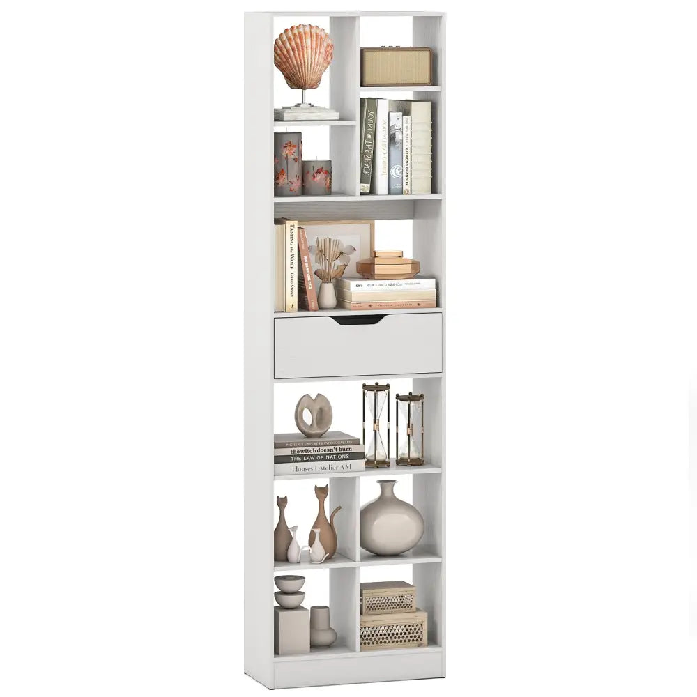 71inch Tall Freestanding Bookcase with Drawer 10-Cube Storage Organizer-White - White - Bookcases