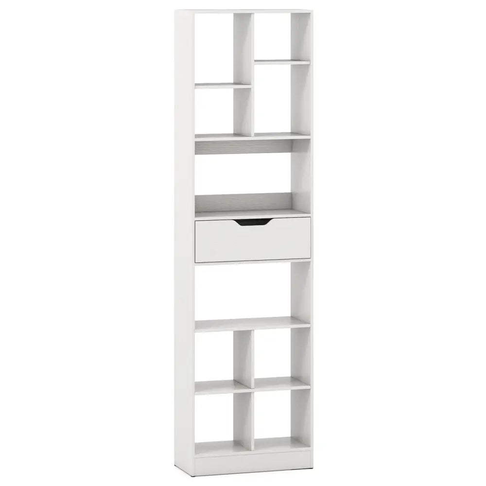 71inch Tall Freestanding Bookcase with Drawer 10-Cube Storage Organizer-White - White - Bookcases