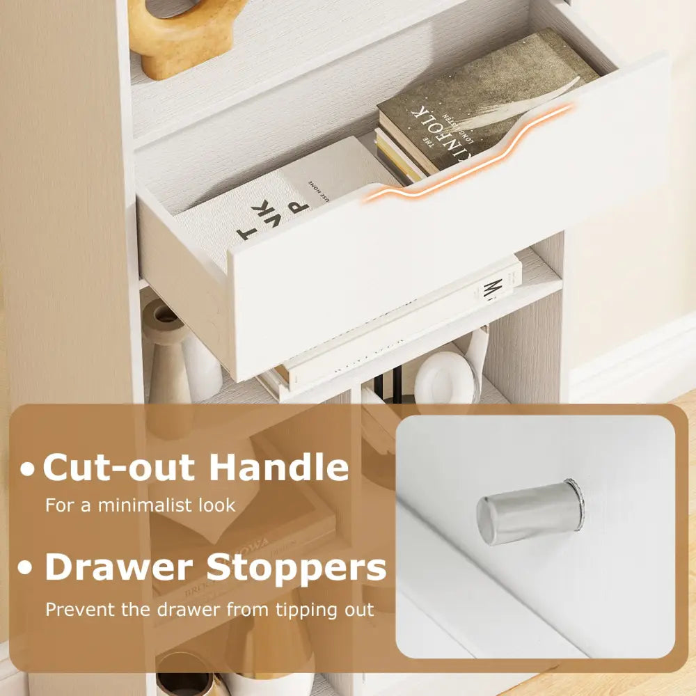 71inch Tall Freestanding Bookcase with Drawer 10-Cube Storage Organizer-White - White - Bookcases