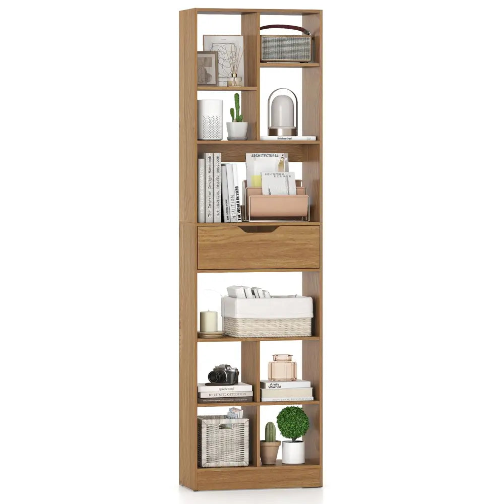 71inch Tall Freestanding Bookcase with Drawer 10-Cube Storage Organizer-Natural - Natural - Bookcases