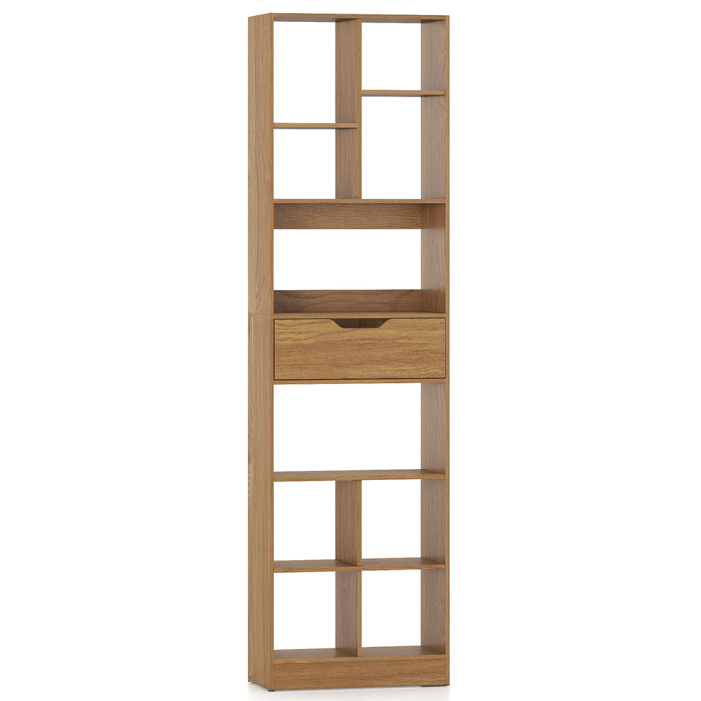 71inch Tall Freestanding Bookcase with Drawer 10-Cube Storage Organizer-Natural