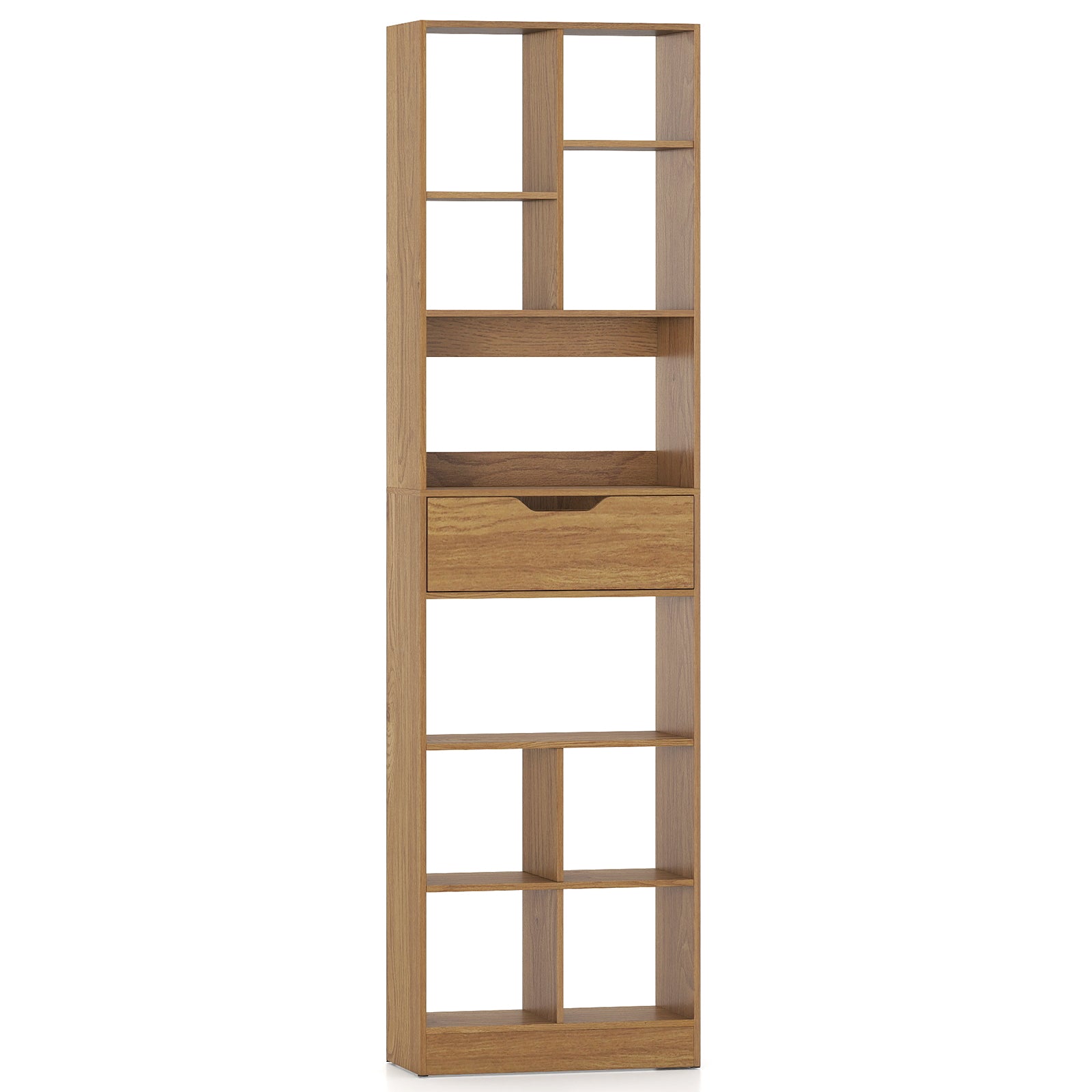 71inch Tall Freestanding Bookcase with Drawer 10-Cube Storage Organizer-Natural