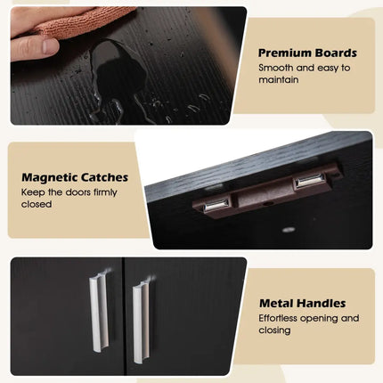 72.5 Inch Tall Bookshelf with Cabinet Anti-Tipping Kits and Metal Frame-Black - Black - Bookcases