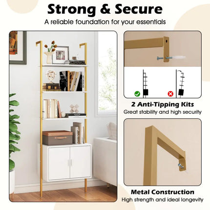 72.5 Inch Tall Bookshelf with Cabinet Anti-Tipping Kits and Metal Frame-White - White - Bookcases