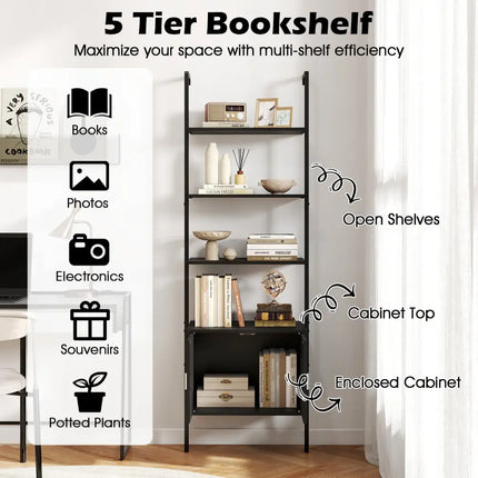 72.5 Inch Tall Bookshelf with Cabinet Anti-Tipping Kits and Metal Frame-Black - Black - Bookcases