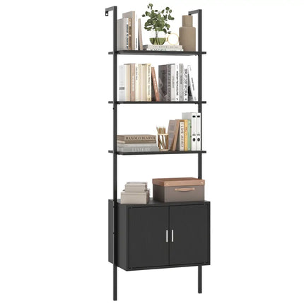72.5 Inch Tall Bookshelf with Cabinet Anti-Tipping Kits and Metal Frame-Black - Black - Bookcases