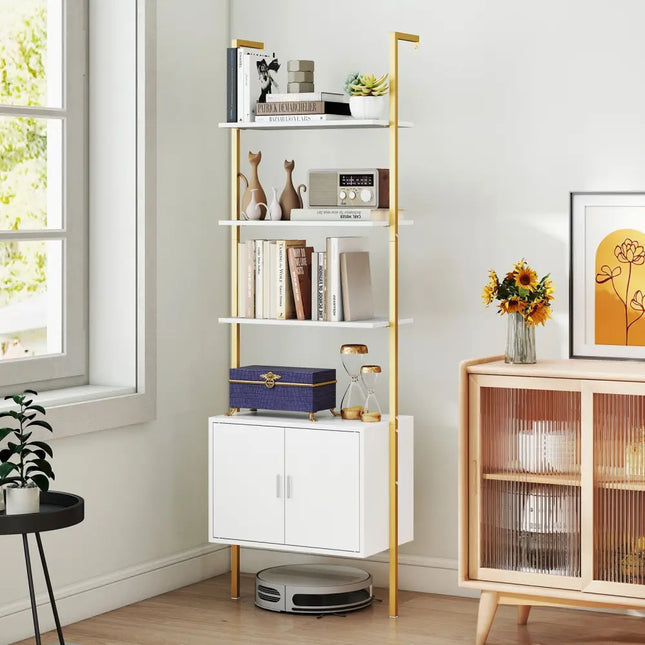 72.5 Inch Tall Bookshelf with Cabinet Anti-Tipping Kits and Metal Frame-White - White - Bookcases