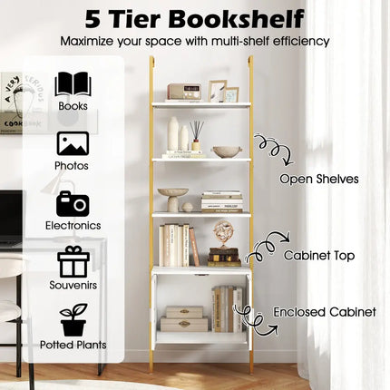 72.5 Inch Tall Bookshelf with Cabinet Anti-Tipping Kits and Metal Frame-White - White - Bookcases