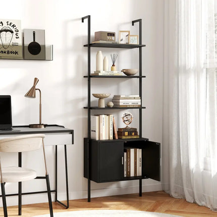 72.5 Inch Tall Bookshelf with Cabinet Anti-Tipping Kits and Metal Frame-Black - Black - Bookcases