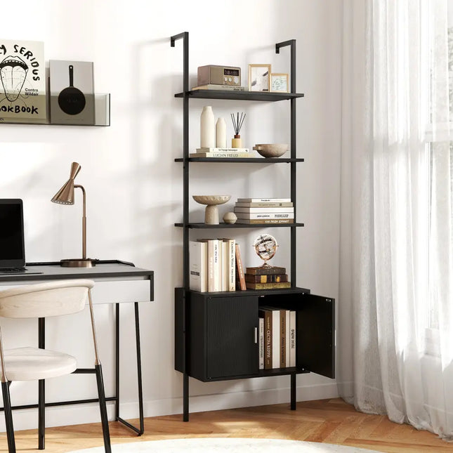 72.5 Inch Tall Bookshelf with Cabinet Anti-Tipping Kits and Metal Frame-Black - Black - Bookcases