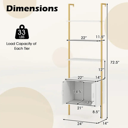 72.5 Inch Tall Bookshelf with Cabinet Anti-Tipping Kits and Metal Frame-White - White - Bookcases