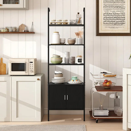 72.5 Inch Tall Bookshelf with Cabinet Anti-Tipping Kits and Metal Frame-Black - Black - Bookcases