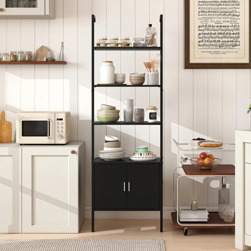 72.5 Inch Tall Bookshelf with Cabinet Anti-Tipping Kits and Metal Frame-Black - Black - Bookcases