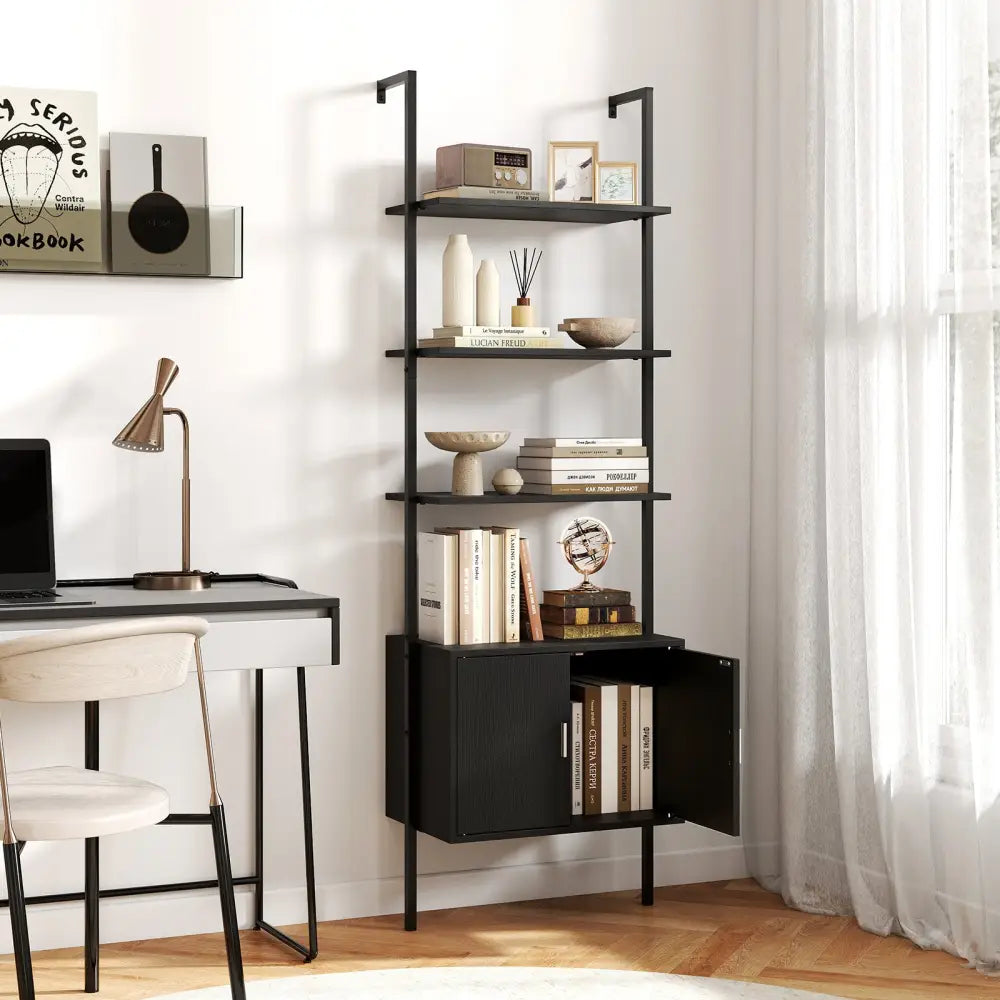 72.5 Inch Tall Bookshelf with Cabinet Anti-Tipping Kits and Metal Frame-Black - Black - Bookcases