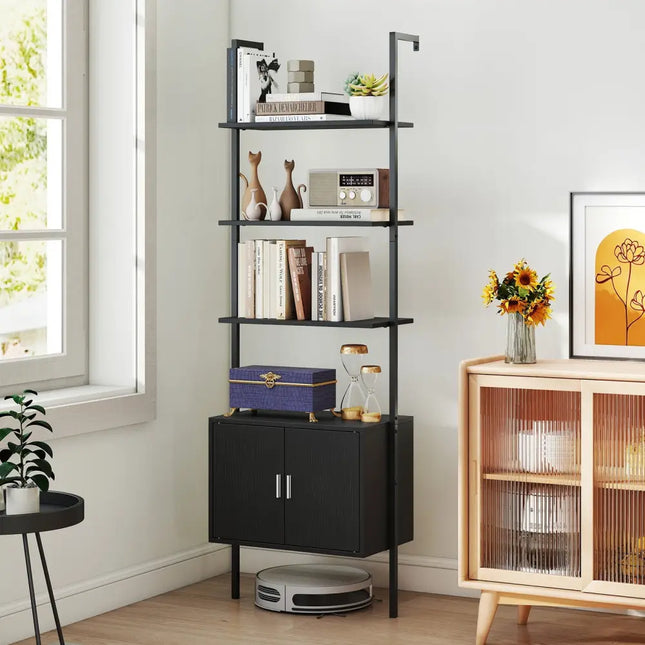 72.5 Inch Tall Bookshelf with Cabinet Anti-Tipping Kits and Metal Frame-Black - Black - Bookcases
