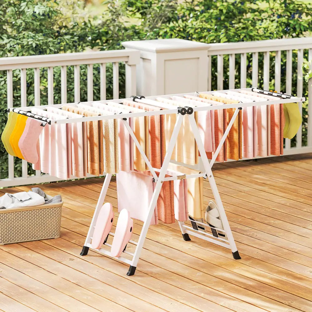 72.5 Inches Clothes Drying Rack with Height Adjustable Wings-White - White - Drying Racks