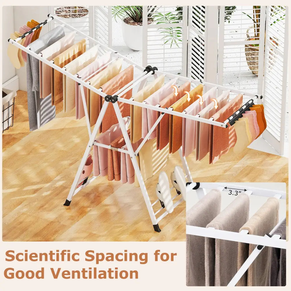 72.5 Inches Clothes Drying Rack with Height Adjustable Wings-White - White - Drying Racks