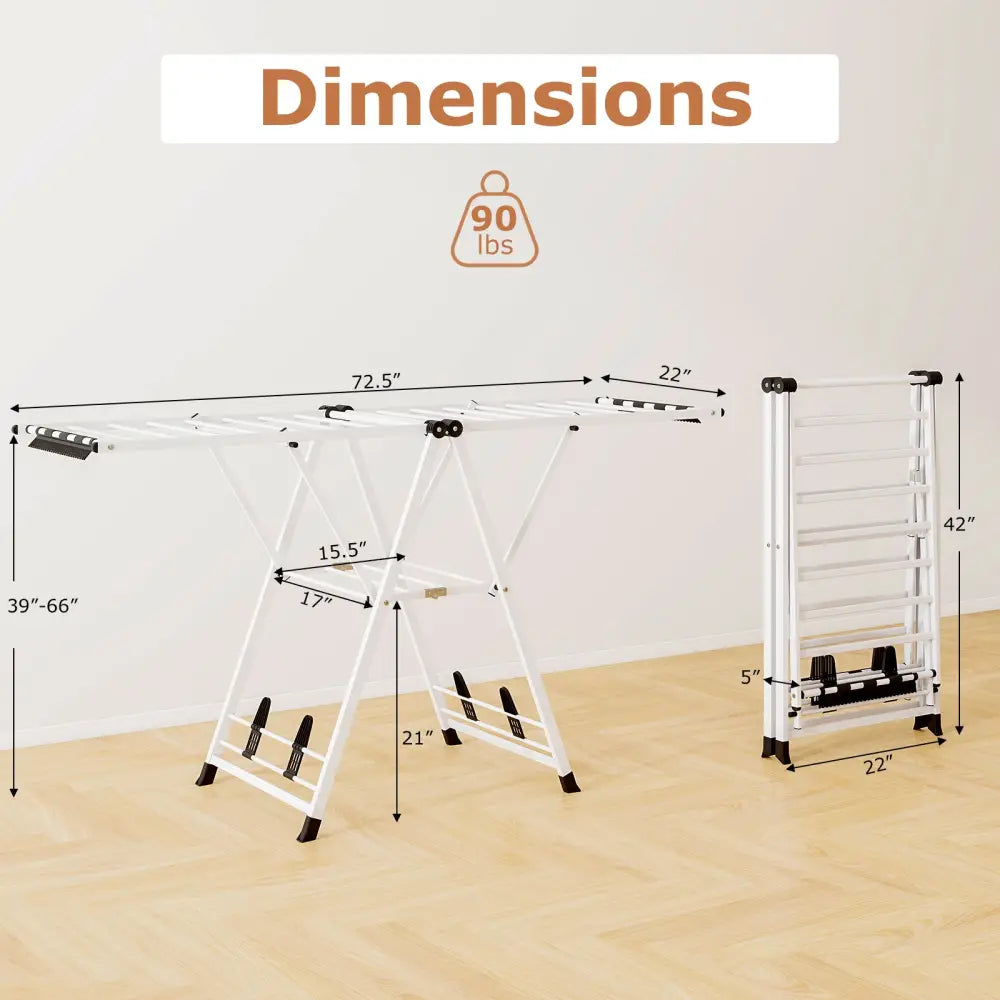 72.5 Inches Clothes Drying Rack with Height Adjustable Wings-White - White - Drying Racks