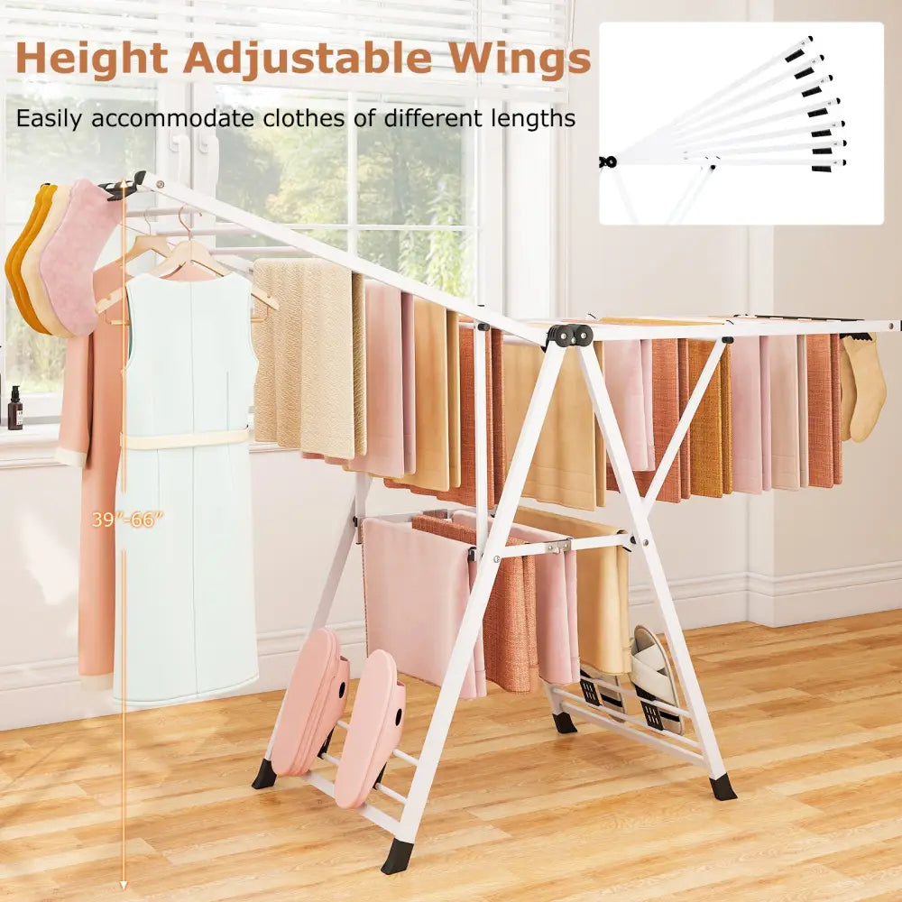 72.5 Inches Clothes Drying Rack with Height Adjustable Wings-White - White - Drying Racks