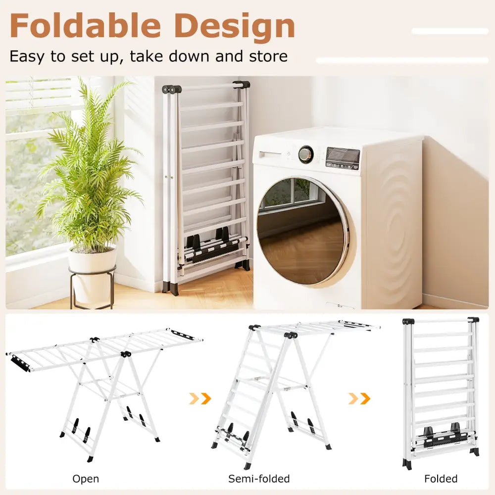 72.5 Inches Clothes Drying Rack with Height Adjustable Wings-White - White - Drying Racks