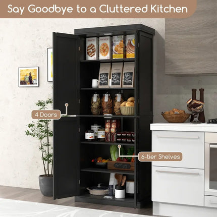 72.5 Inches Tall Buffet Cabinet with 6-Tier Shelves and 4 Doors-Black - Black - Sideboards Cabinets & Buffets